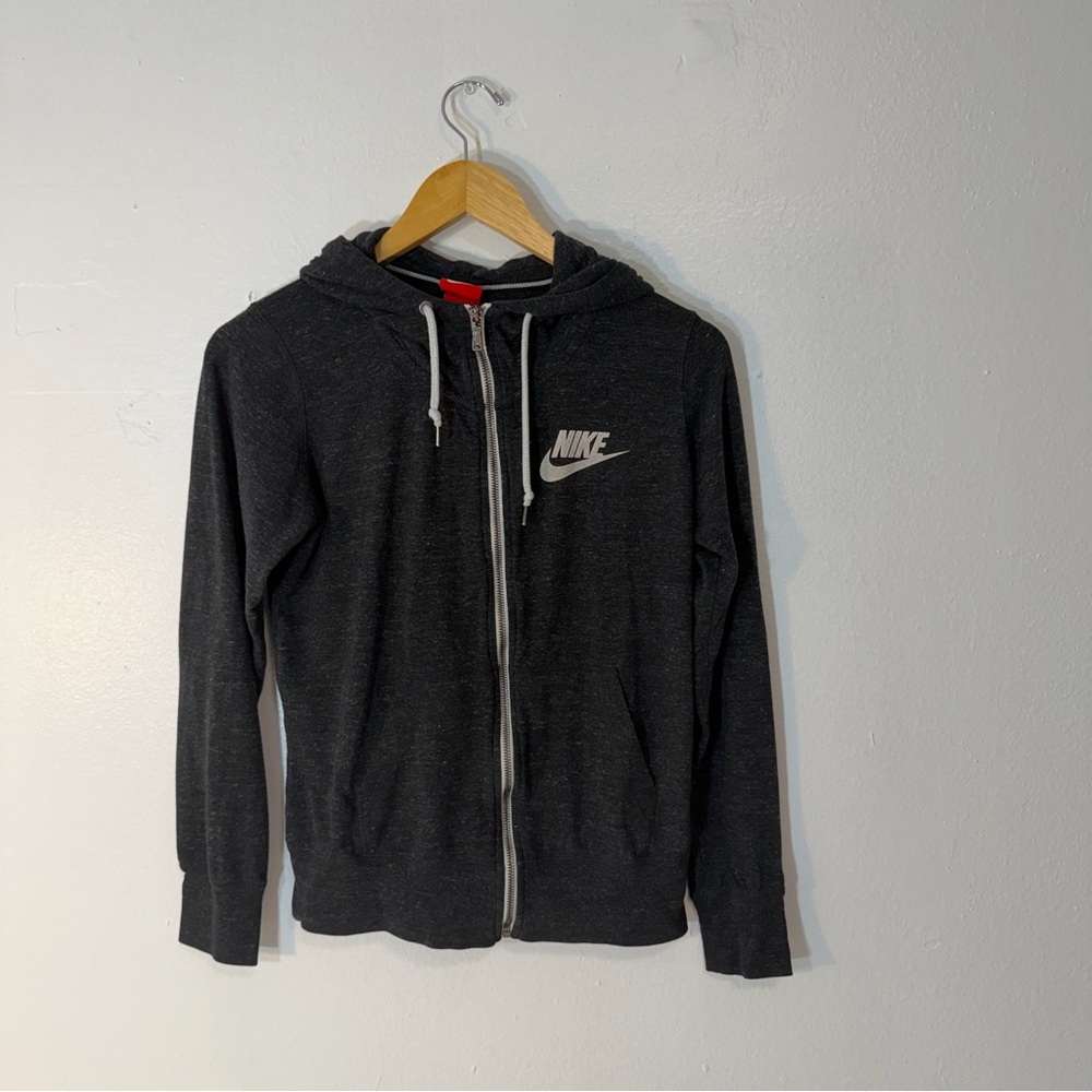 Nike Full Zip Hoodie Mens‎ Medium Charcoal Gray Sweatshirt Drawstring Athletic